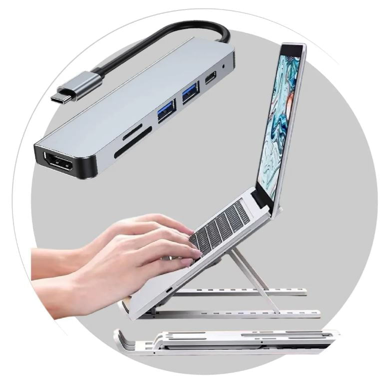 Soporte Portátil Laptop Para Pc Con Adaptador Usb C 6 En 1 Negro img #2