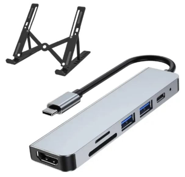 Soporte Portátil Laptop Para Pc Con Adaptador Usb C 6 En 1 Negro img #1