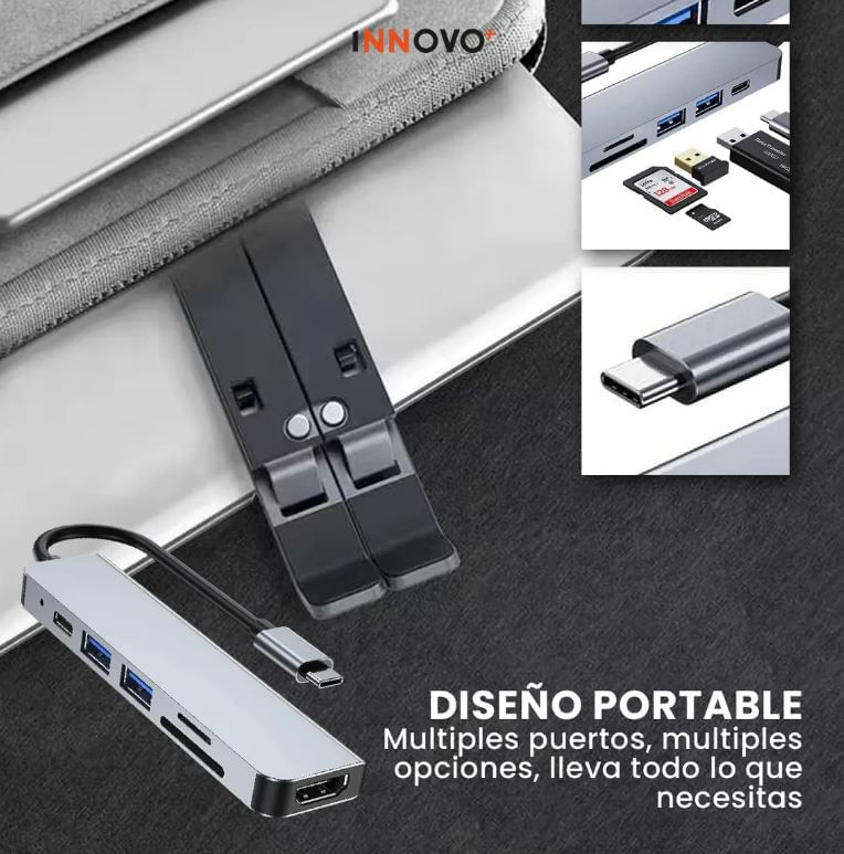 Soporte Portátil Laptop Para Pc Con Adaptador Usb C 6 En 1 Negro img #5