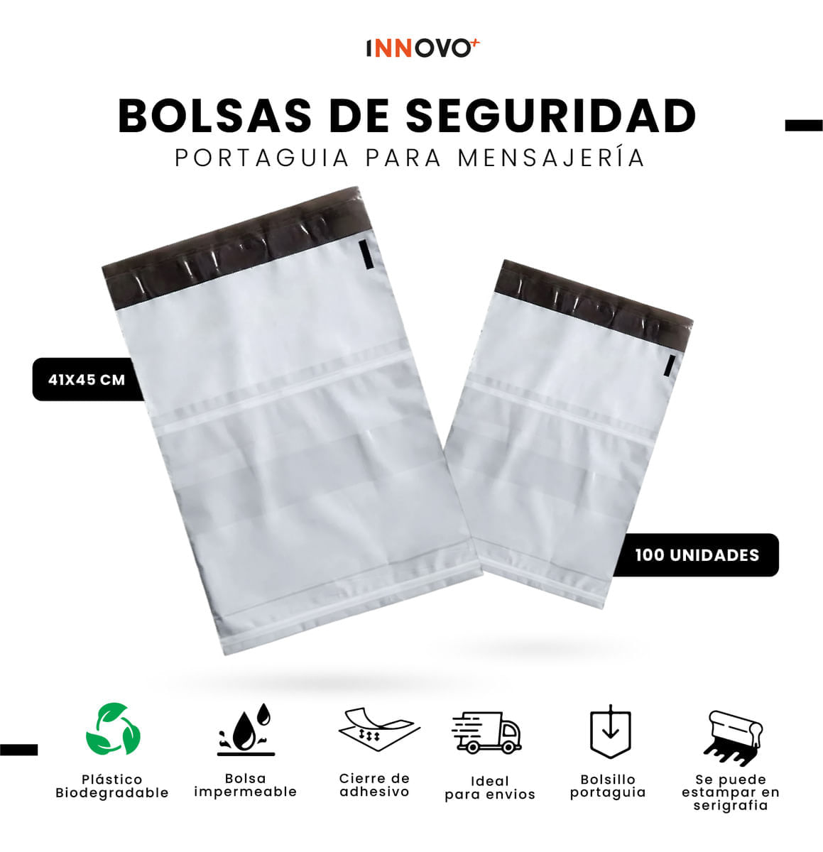 Bolsas De Seguridad Porta Guía Para Mensajería 41 X 45 Ecommerce Biodegradable img #2