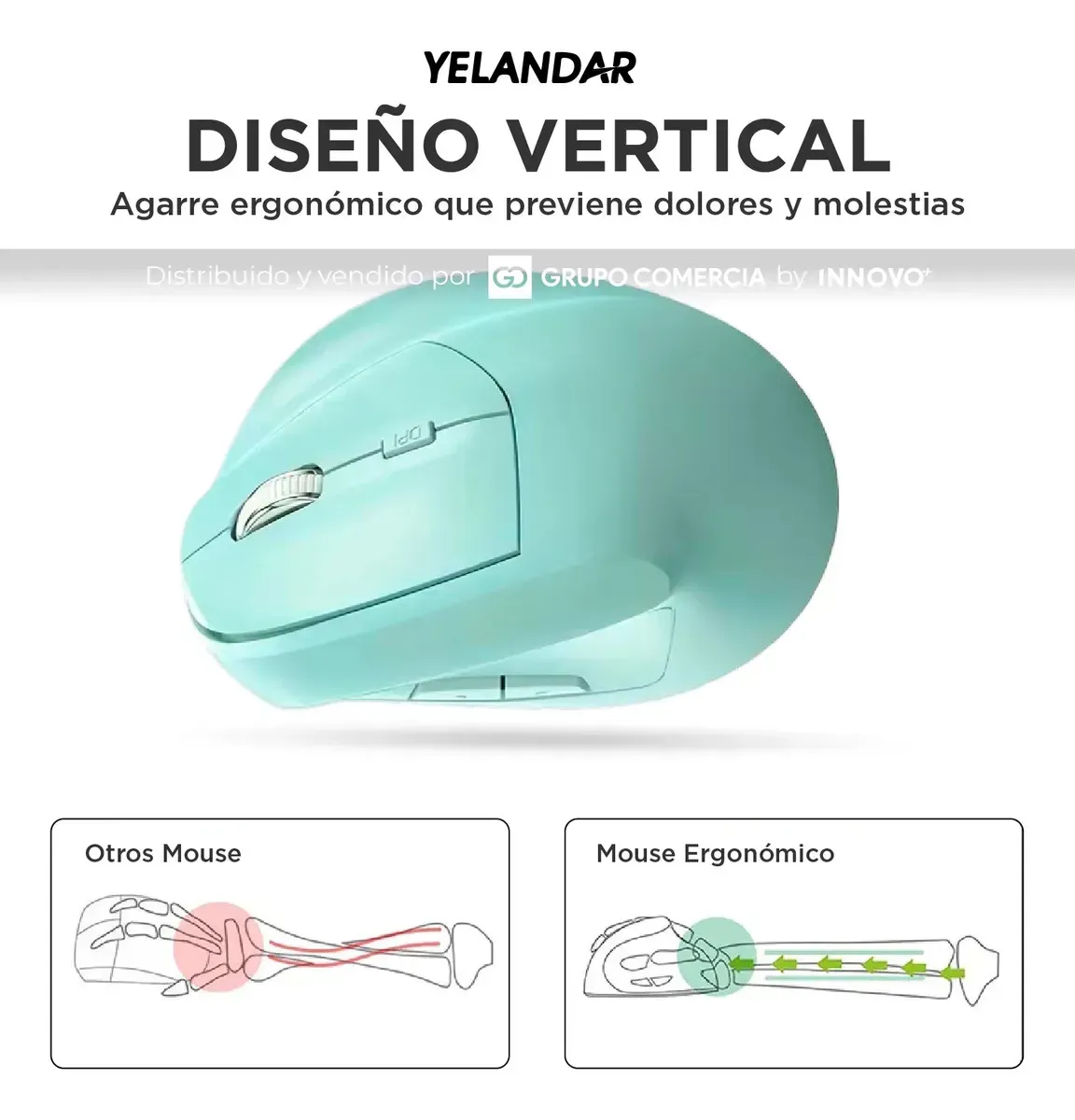 Mouse Ergonómico Yelandar Pro Verde Recargable Y Silencioso Verde img #5