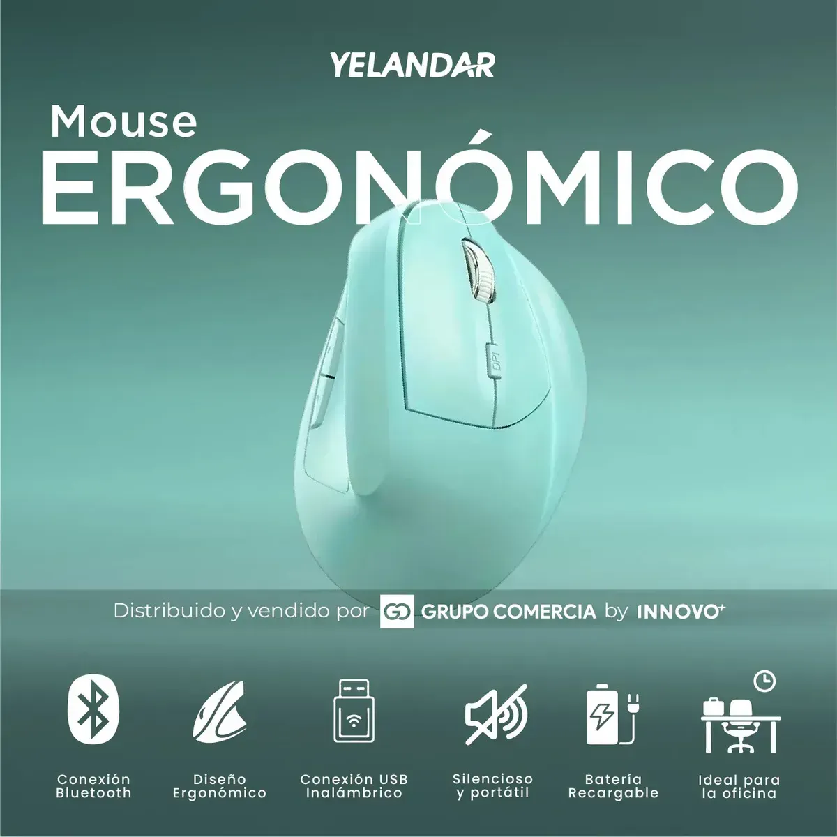 Mouse Ergonómico Yelandar Pro Verde Recargable Y Silencioso Verde img #2