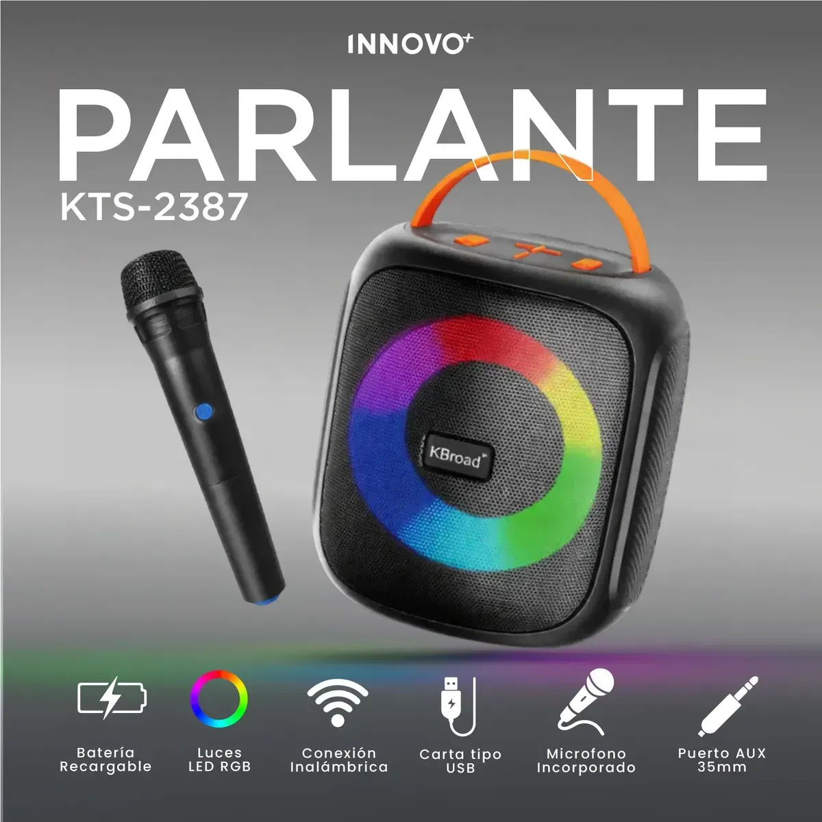 Parlante Bluetooth Karaoke Kts-2387 Micrófono Inalambrico Radio Fm Usb Sd Negro 110v Negro 110v img #3