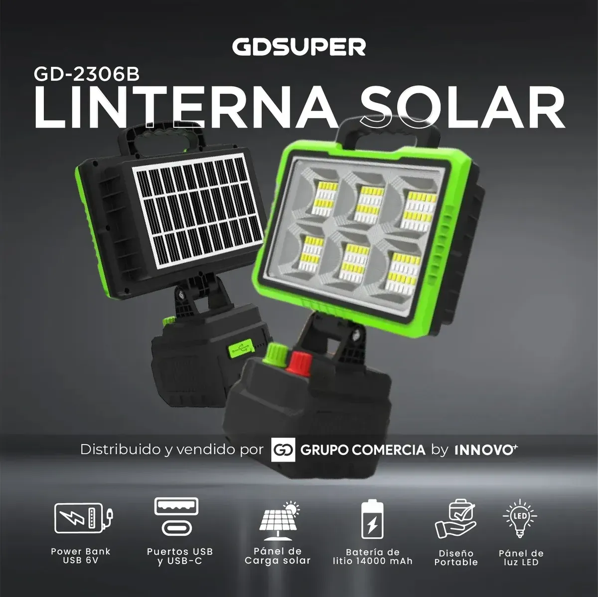 Linterna Reflector Interior Exterior Solar Led 350w Power Bank 14000mah Y Usb-c Led img #4
