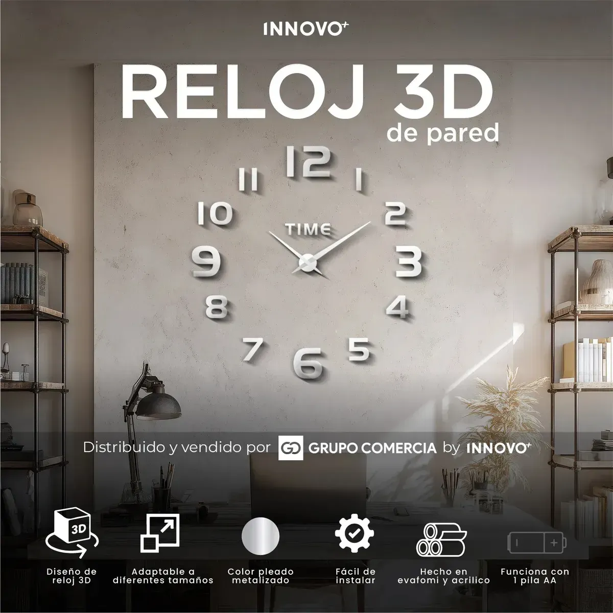 Reloj De Pared 3d Moderno Minimalista Xl Ajustable Plateado Plateado img #7
