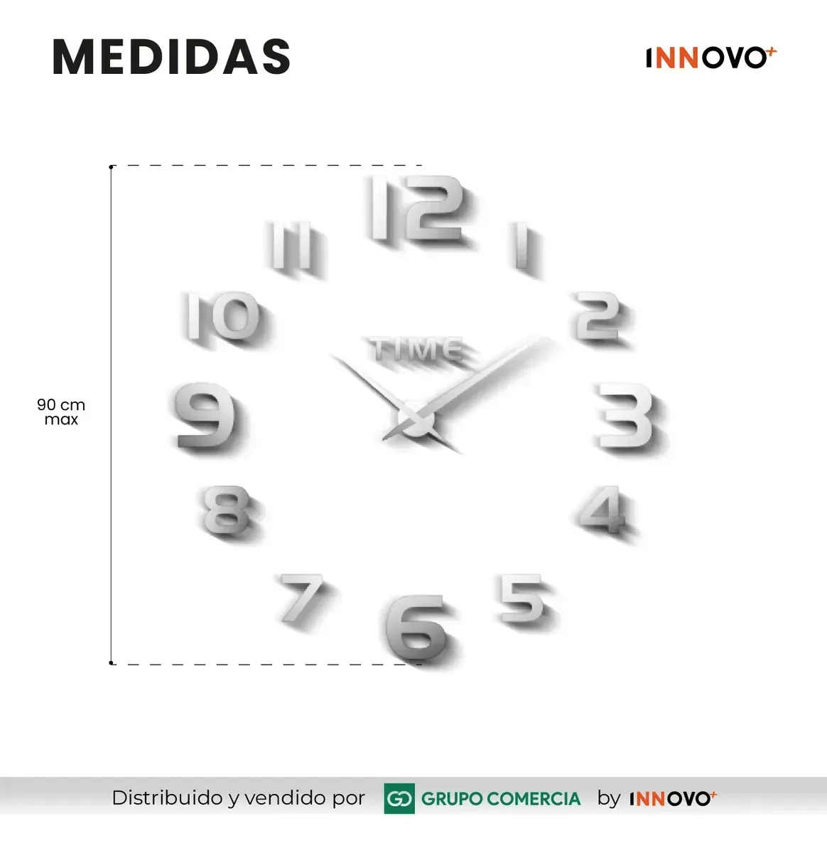 Reloj De Pared 3d Moderno Minimalista Xl Ajustable Plateado Plateado img #2
