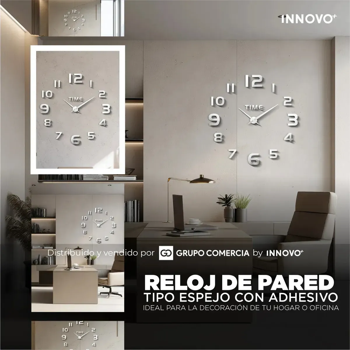 Reloj De Pared 3d Moderno Minimalista Xl Ajustable Plateado Plateado img #6