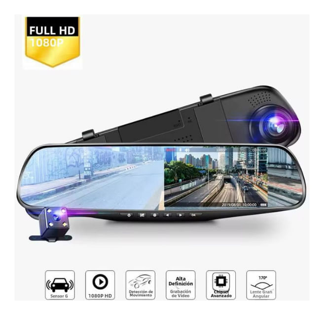 Dvr Espejo Con Camara Seguridad Para Vehículo Con Camara Trasera Full Hd img #4