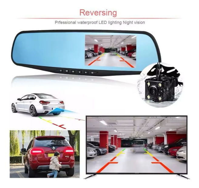 Dvr Espejo Con Camara Seguridad Para Vehículo Con Camara Trasera Full Hd img #3