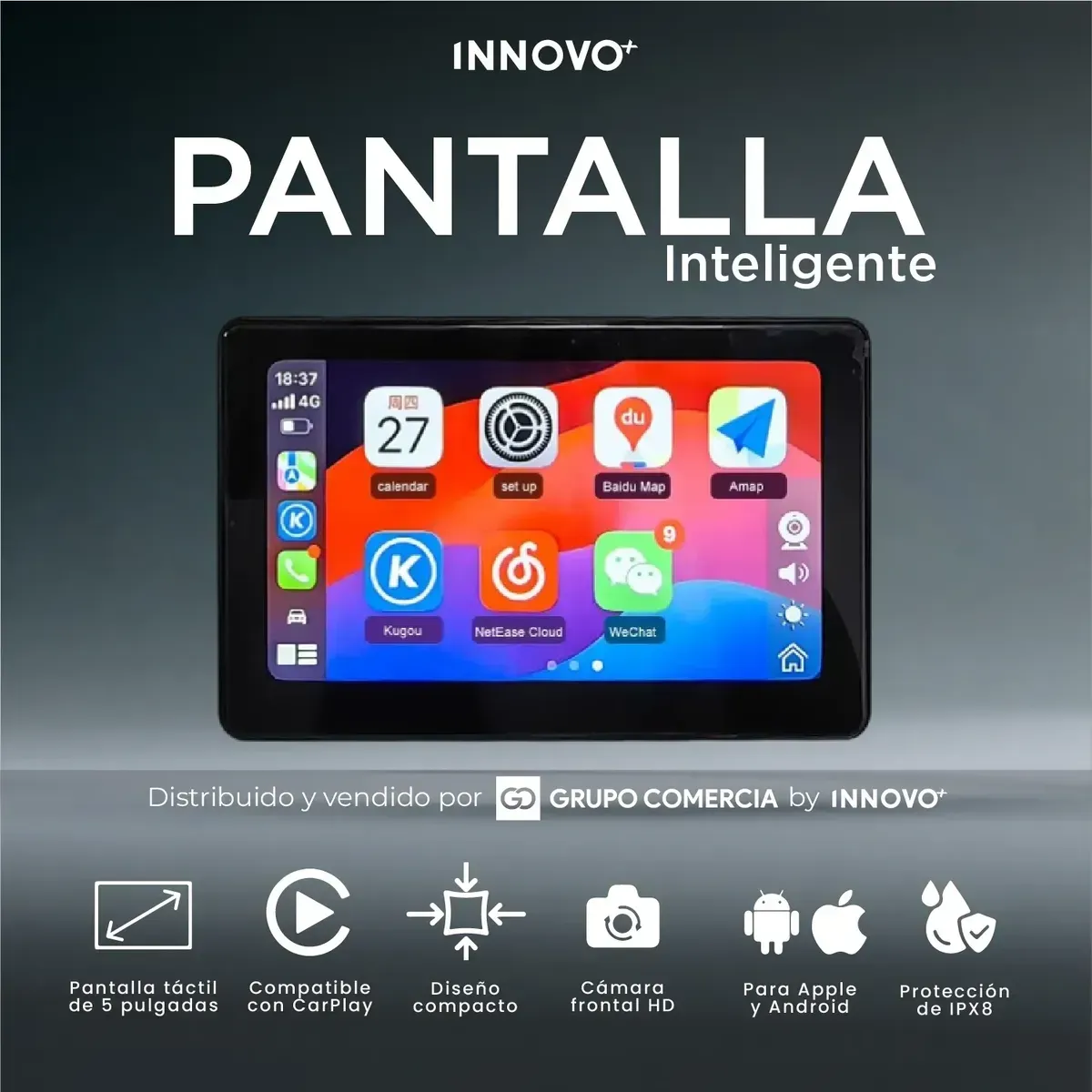 Pantalla Moto Carplay &amp; Android Auto Inalámbrico Universal Negro img #7