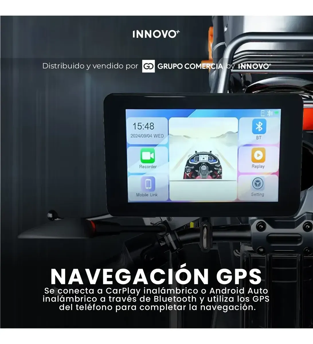 Pantalla Moto Carplay &amp; Android Auto Inalámbrico Universal Negro img #4