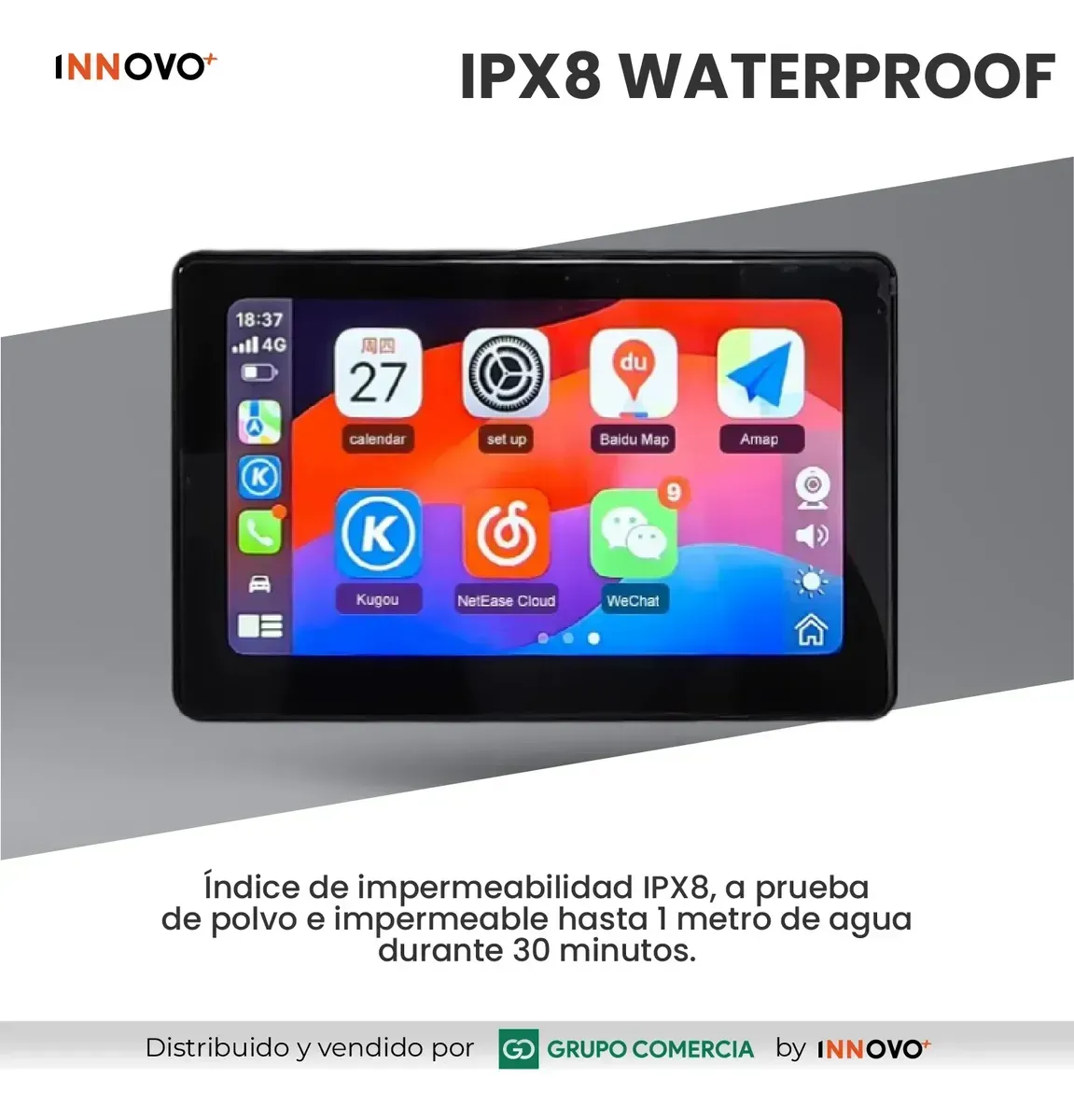 Pantalla Moto Carplay &amp; Android Auto Inalámbrico Universal Negro img #5
