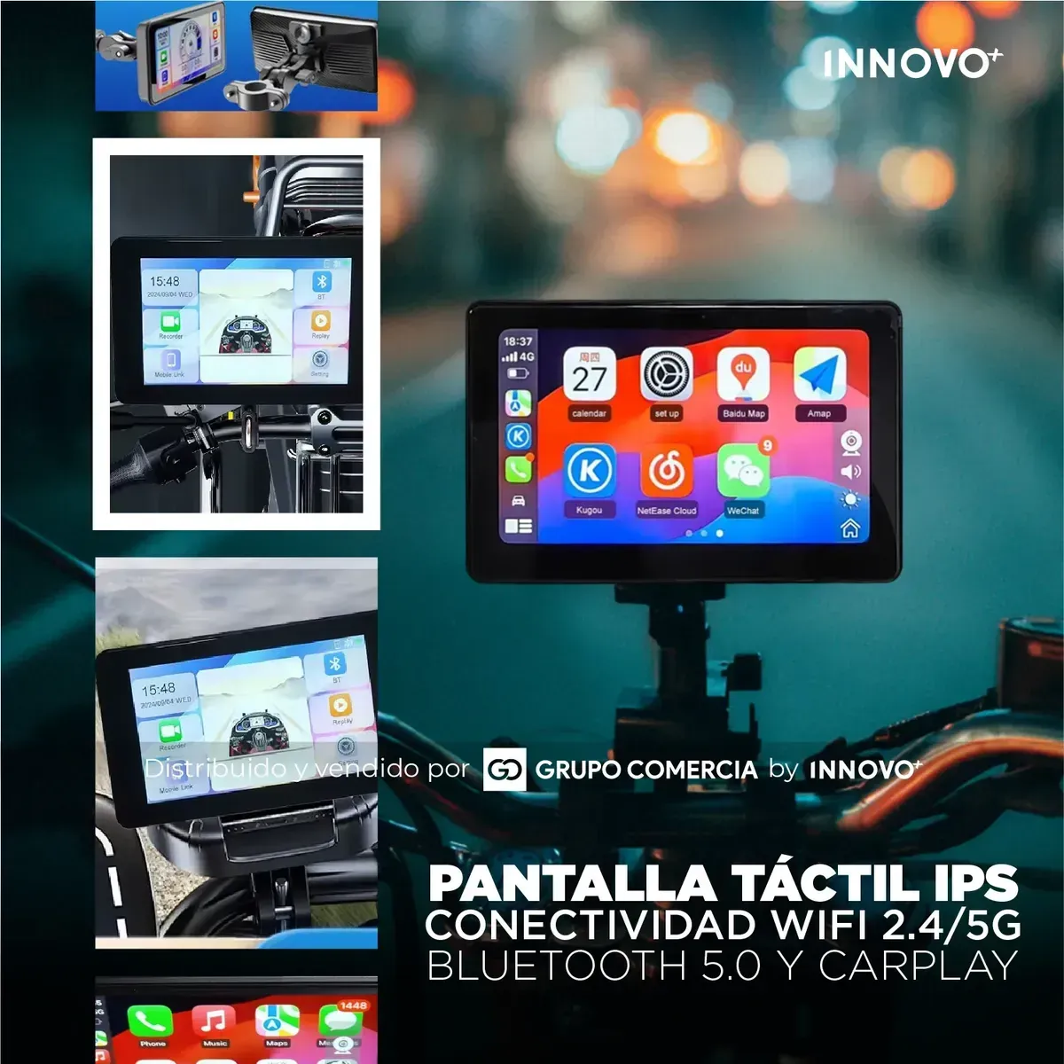 Pantalla Moto Carplay &amp; Android Auto Inalámbrico Universal Negro img #3