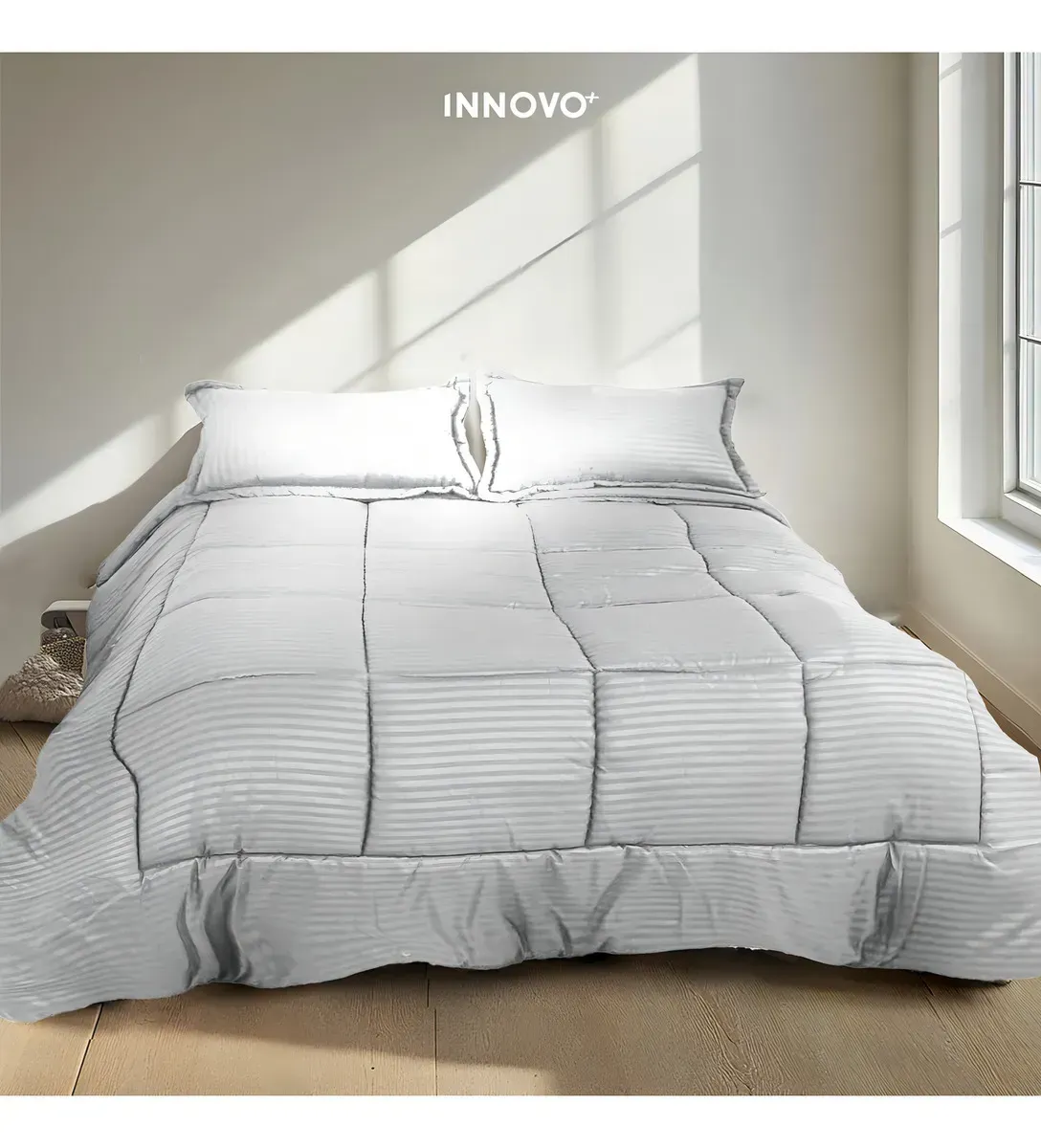 Edredón Microfibra Para Cama Queen Tela Suave Innovo Gris Claro img #5