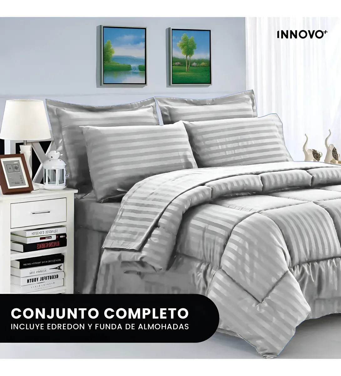 Edredón Microfibra Para Cama Queen Tela Suave Innovo Gris Claro img #1