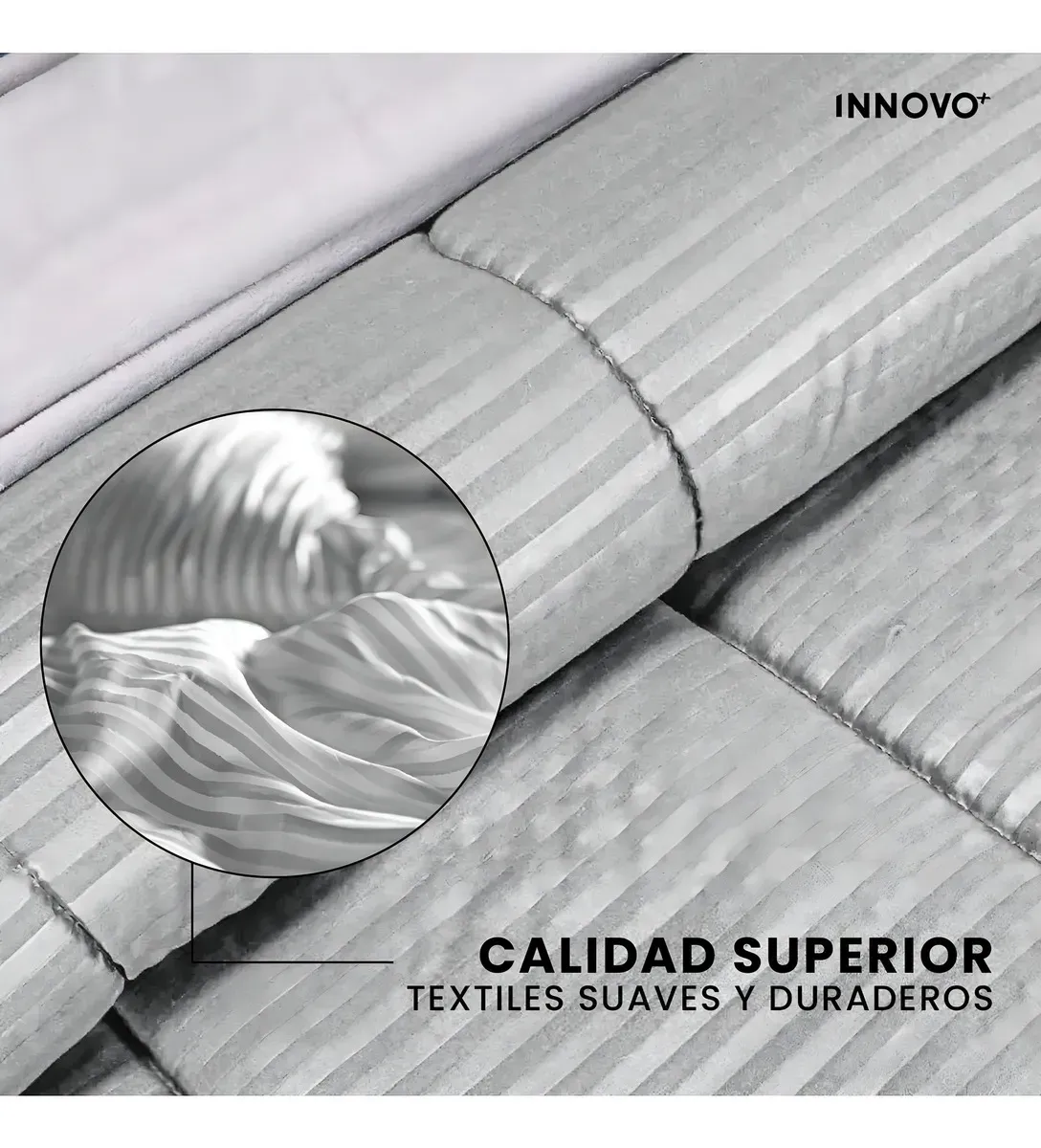 Edredón Microfibra Para Cama Queen Tela Suave Innovo Gris Claro img #2