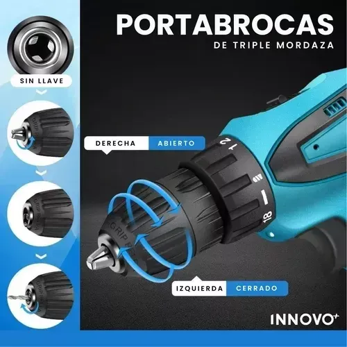 Taladro Con Estuche Inalambrico Doble Baterías 25 Accesorios Maletin Percutor Innovo Macrolar img #5