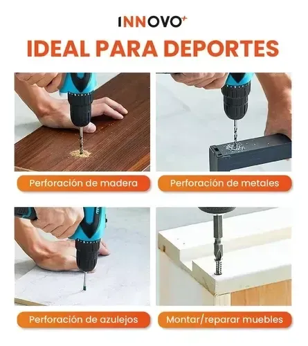 Taladro Con Estuche Inalambrico Doble Baterías 25 Accesorios Maletin Percutor Innovo Macrolar img #3