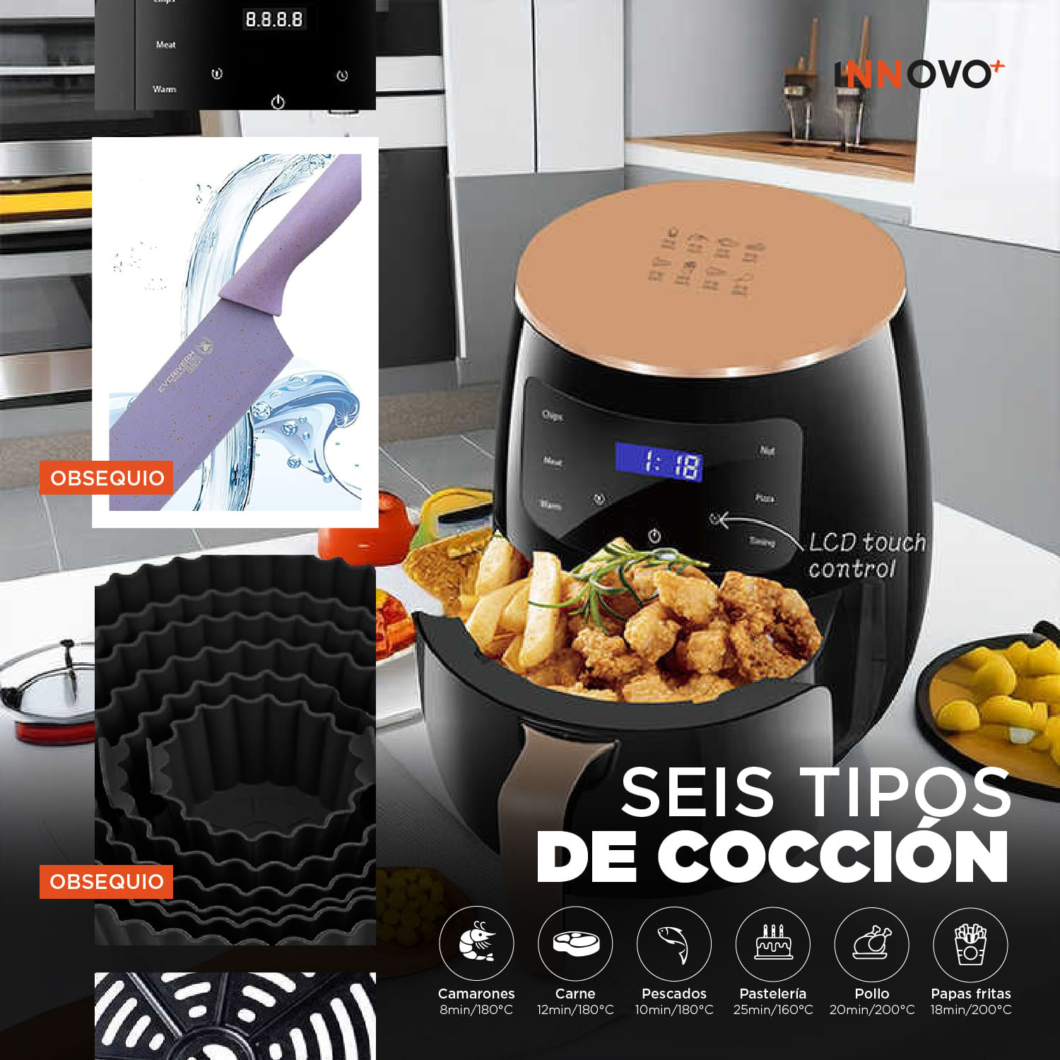 Freidora de Aire 6L Innovo+ Airfryer con Moldes y Set de Cuchillos img #4