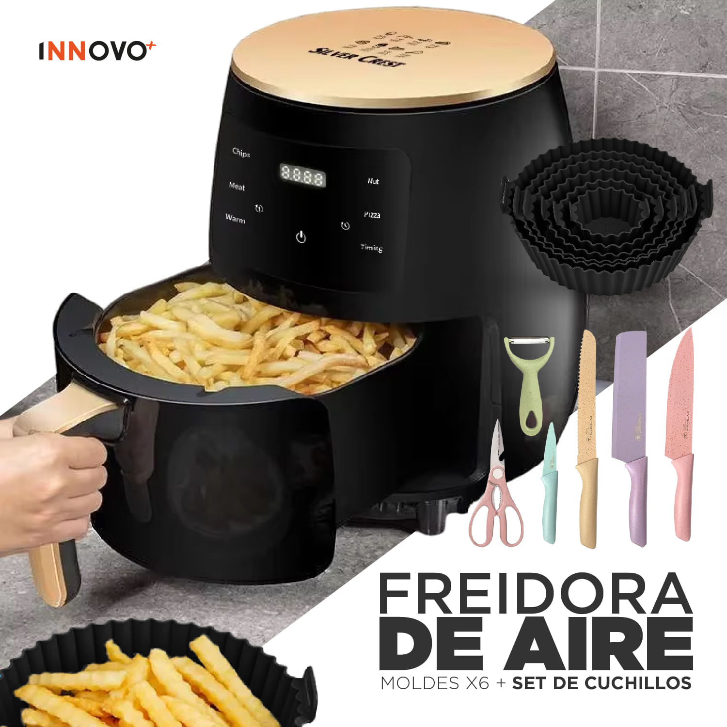 Freidora de Aire 6L Innovo+ Airfryer con Moldes y Set de Cuchillos img #5