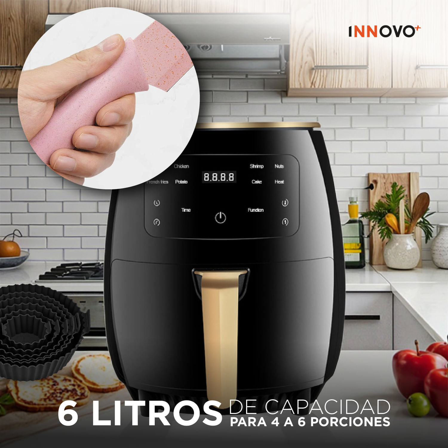 Freidora de Aire 6L Innovo+ Airfryer con Moldes y Set de Cuchillos img #2