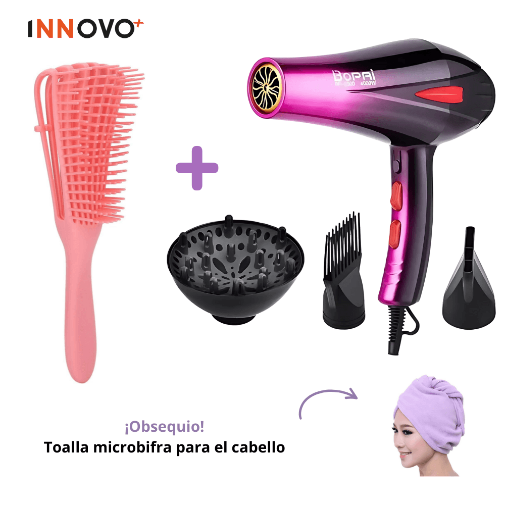 Combo Secador Bopai 4000w Difusor+ Cepillo Cabello Rizado Ondulado + Obsequio Toalla Microfibra img #1