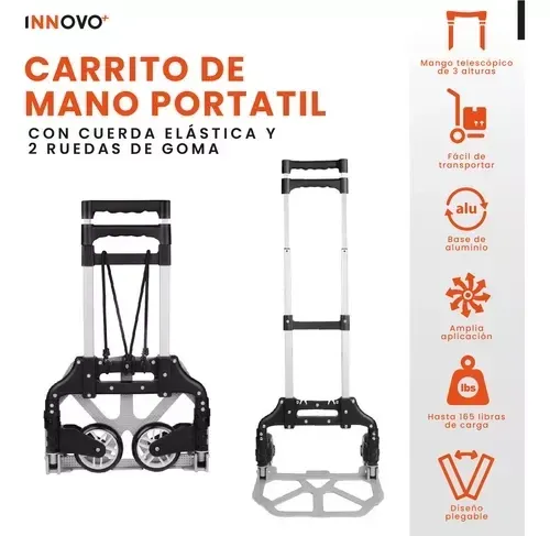 Carretilla Plegable Aluminio Resistente 165 Libras Con Lasó Innovo Rueda Goma img #2