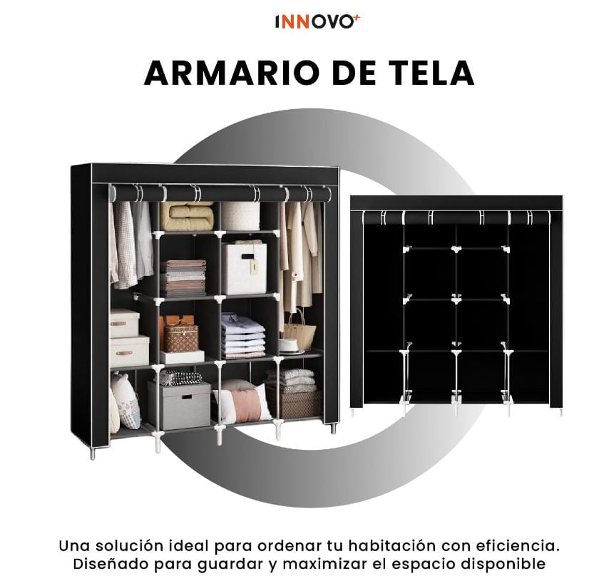 Clóset Organizador de Ropa Plegable 4 Puertas 12 Espacios Tela Negro Innovo+ img #7