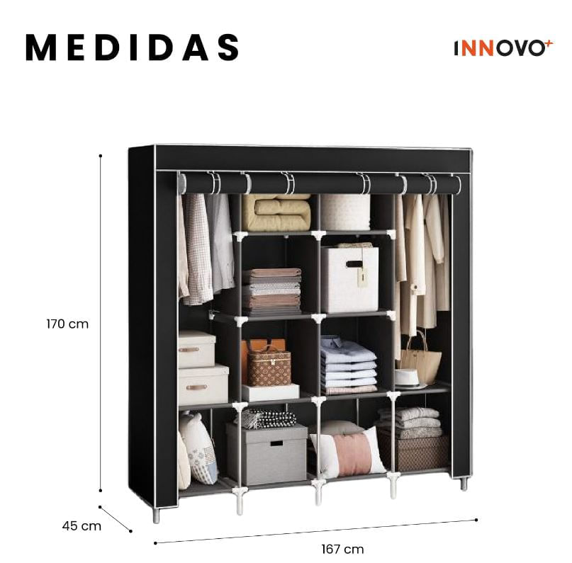 Clóset Organizador de Ropa Plegable 4 Puertas 12 Espacios Tela Negro Innovo+ img #4