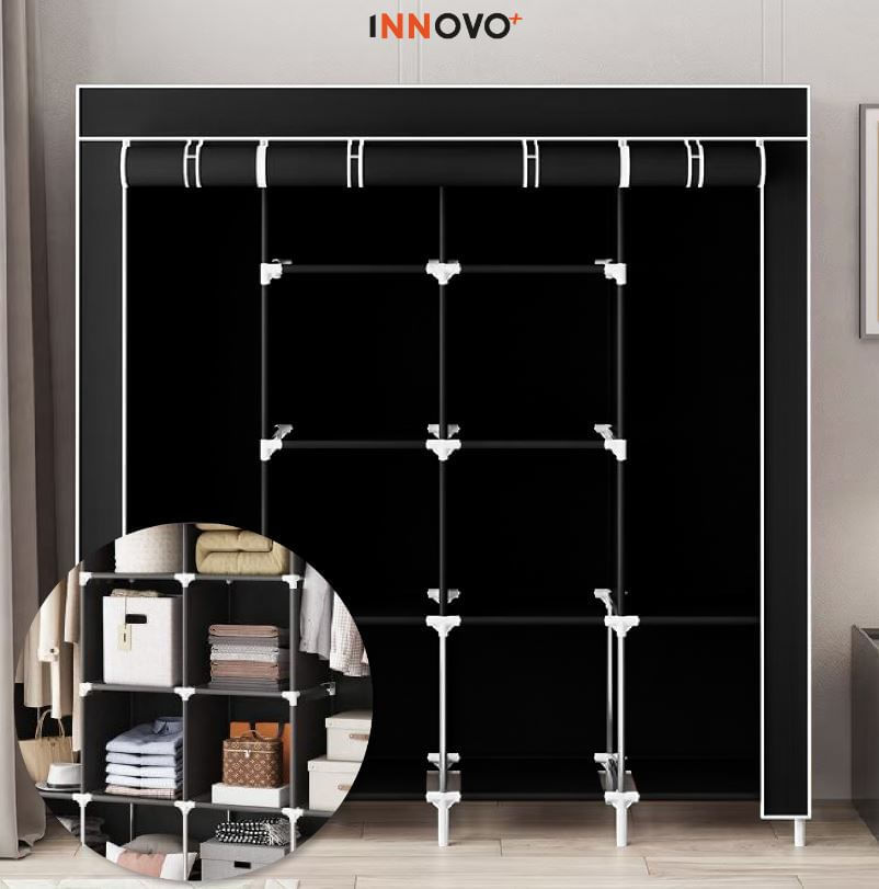 Clóset Organizador de Ropa Plegable 4 Puertas 12 Espacios Tela Negro Innovo+ img #2