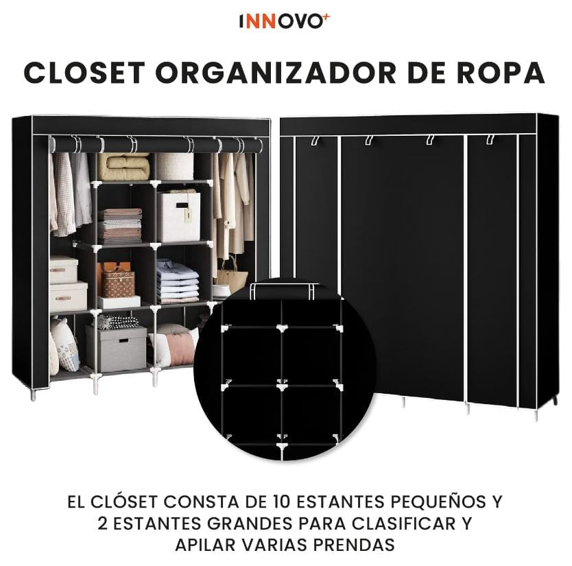 Clóset Organizador de Ropa Plegable 4 Puertas 12 Espacios Tela Negro Innovo+ img #5