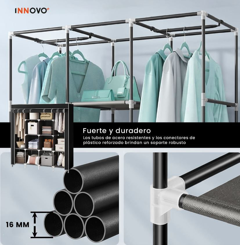 Clóset Organizador de Ropa Plegable 4 Puertas 12 Espacios Tela Negro Innovo+ img #3