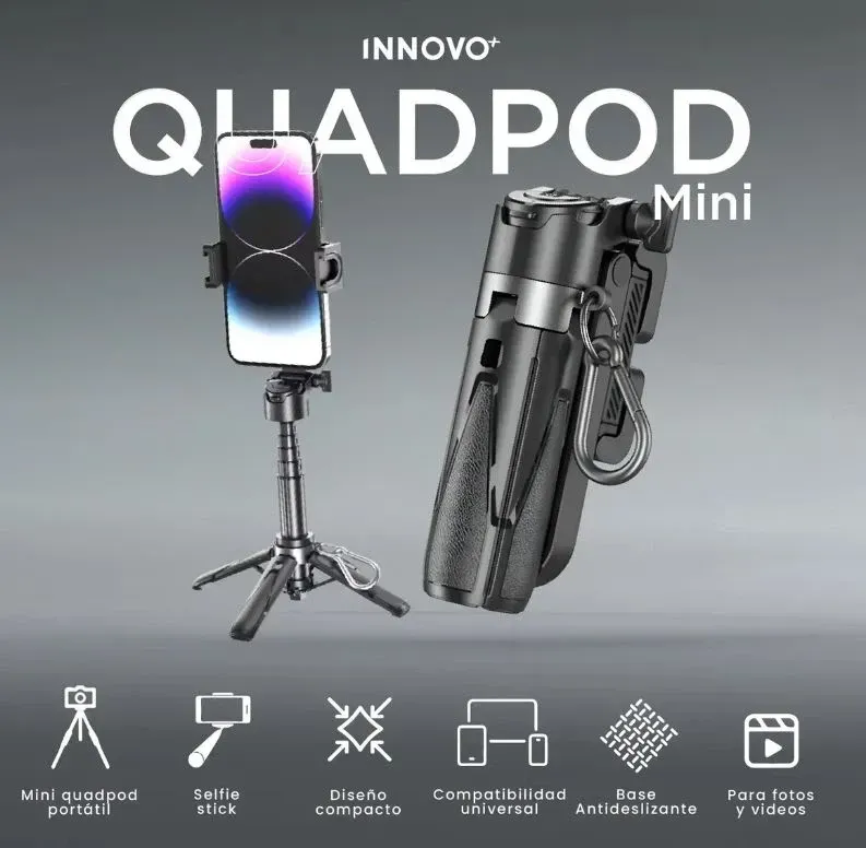 Selfie Stick Trípode Portátil Quadpod Mini Con Control Bluetooth 10m Negro Negro img #4