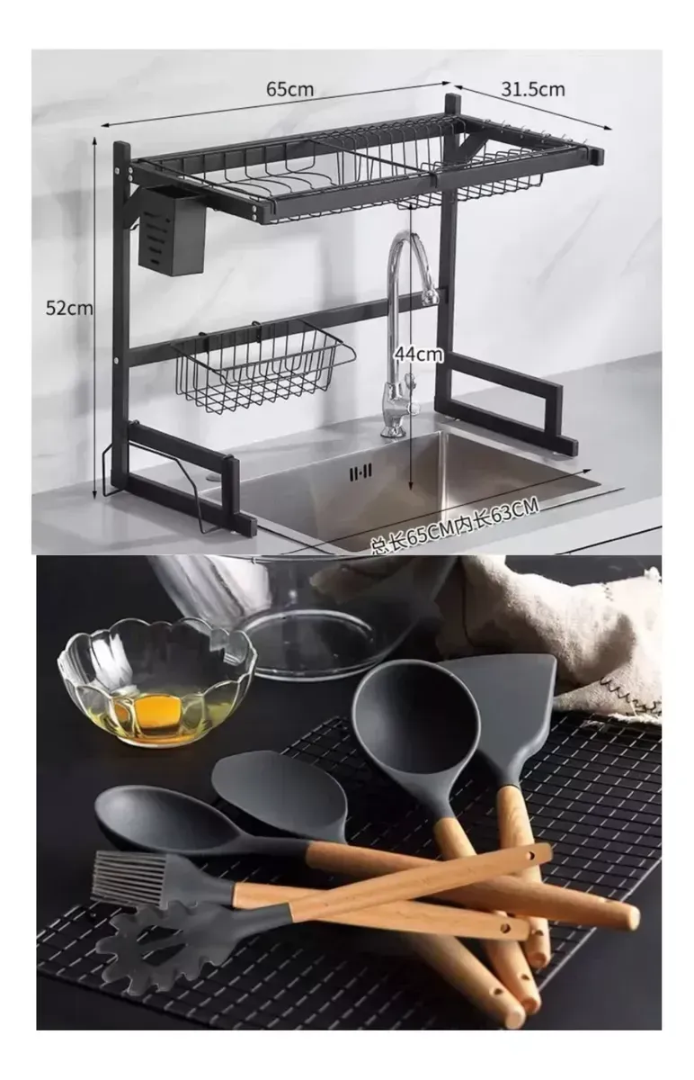 Platero Organizador De Loza Escurridor Con Set 12 Utensilios img #2