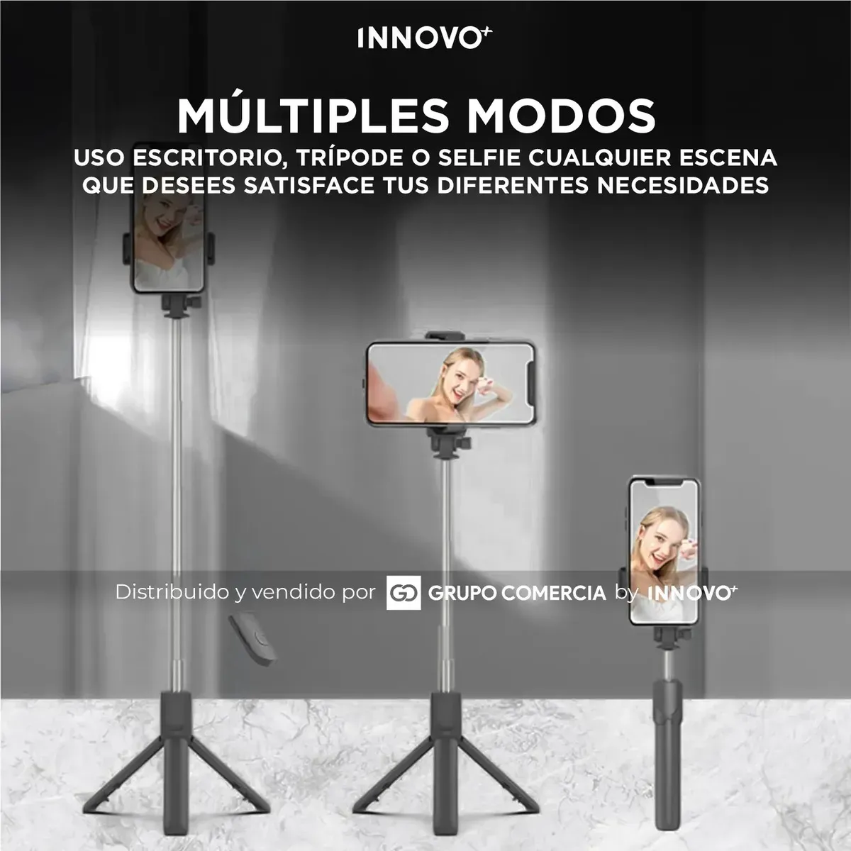 Palo Selfie Trípode H1s Con Luz Led Y Control Bluetooth Negro Negro img #2