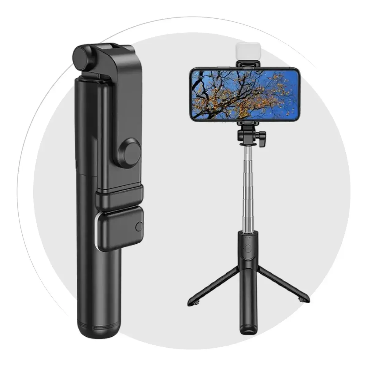 Palo Selfie Trípode H1s Con Luz Led Y Control Bluetooth Negro Negro img #5