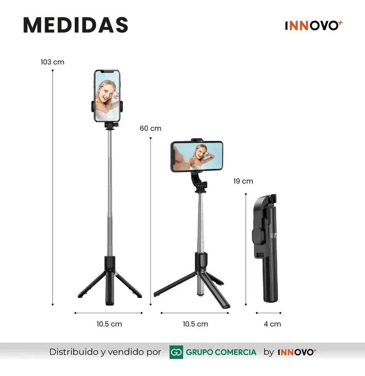 Palo Selfie Trípode H1s Con Luz Led Y Control Bluetooth Negro Negro img #7