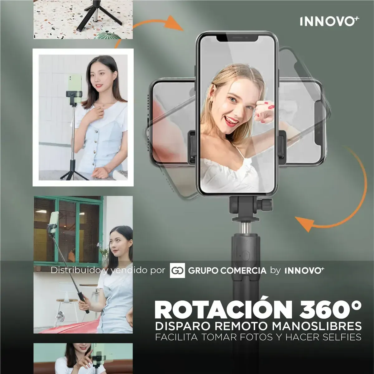 Palo Selfie Trípode H1s Con Luz Led Y Control Bluetooth Negro Negro img #9