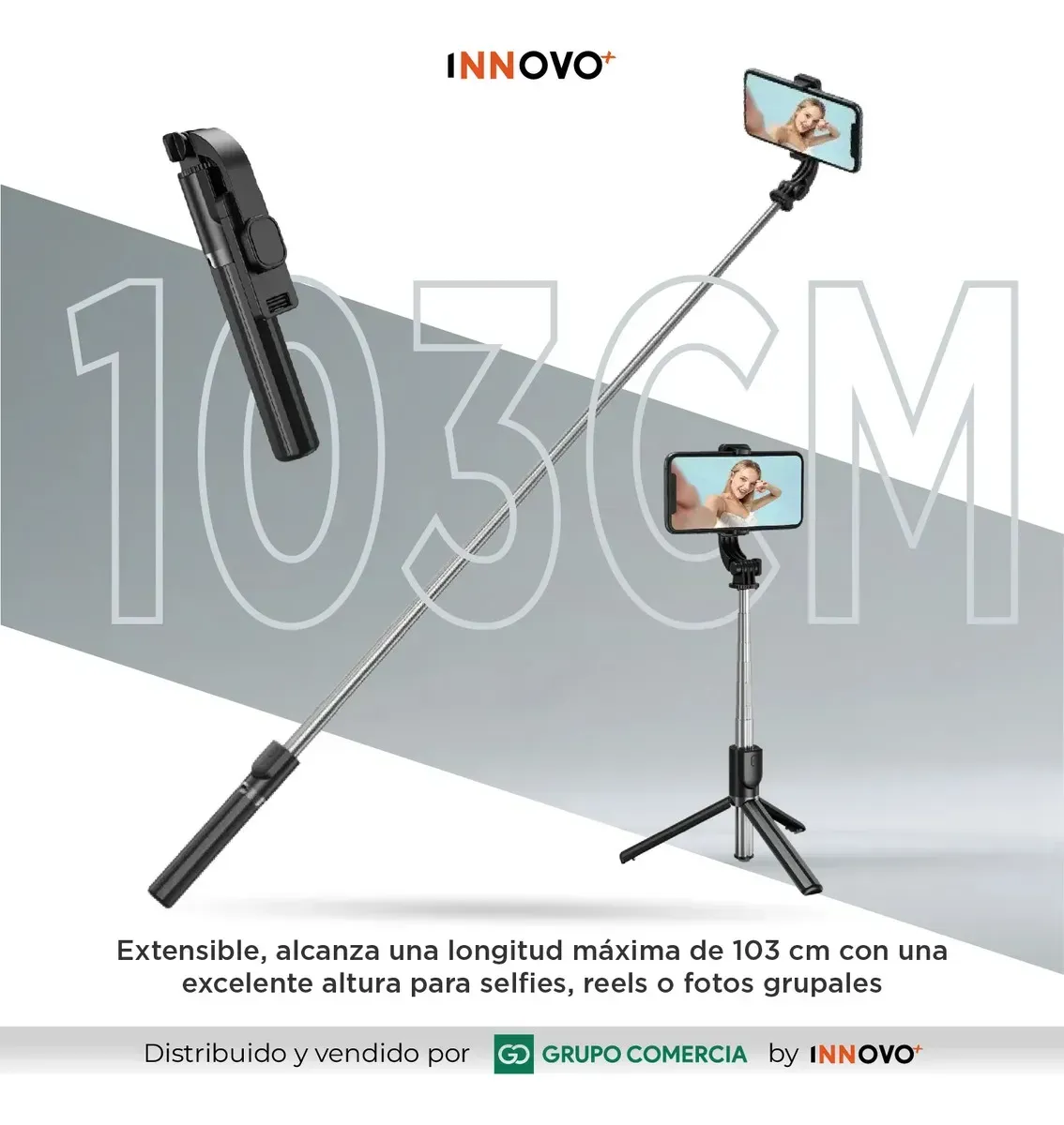 Palo Selfie Trípode H1s Con Luz Led Y Control Bluetooth Negro Negro img #6