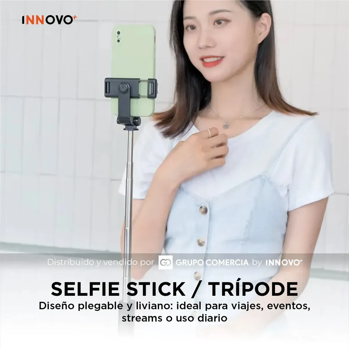 Palo Selfie Trípode H1s Con Luz Led Y Control Bluetooth Negro Negro img #3