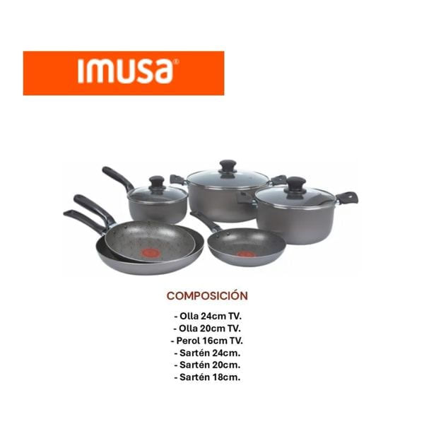 Batería de Cocina Imusa 9 Piezas Antiadherente Ollas y Sartenes con Tapas img #1