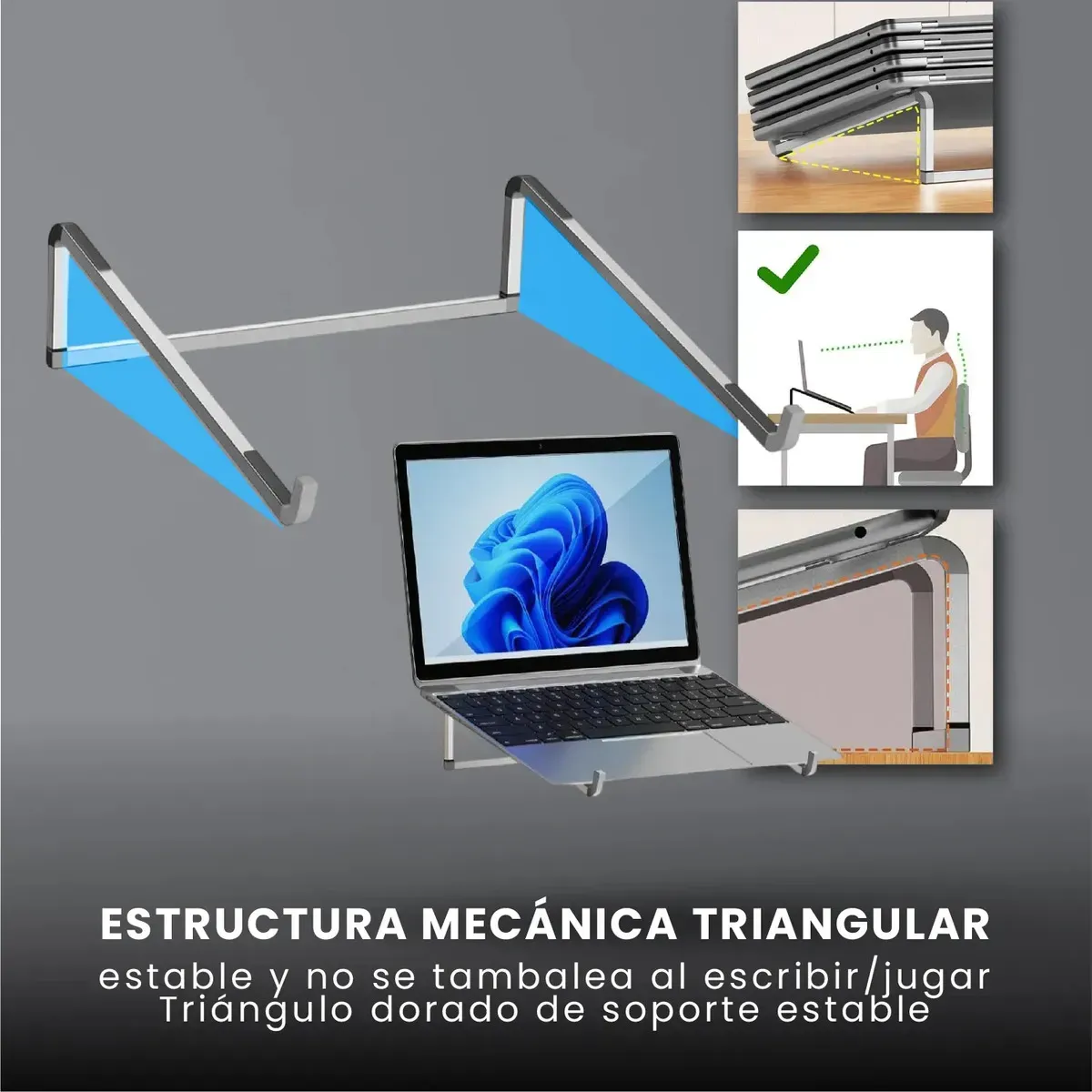 Soporte Base Para Portátil Ergonómico Aluminio Reforzado 20kg img #5