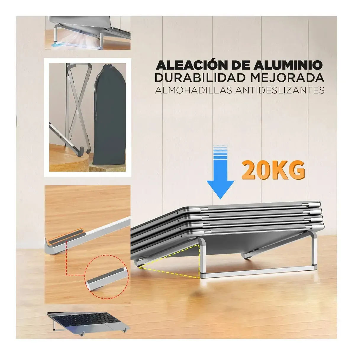Soporte Base Para Portátil Ergonómico Aluminio Reforzado 20kg img #8