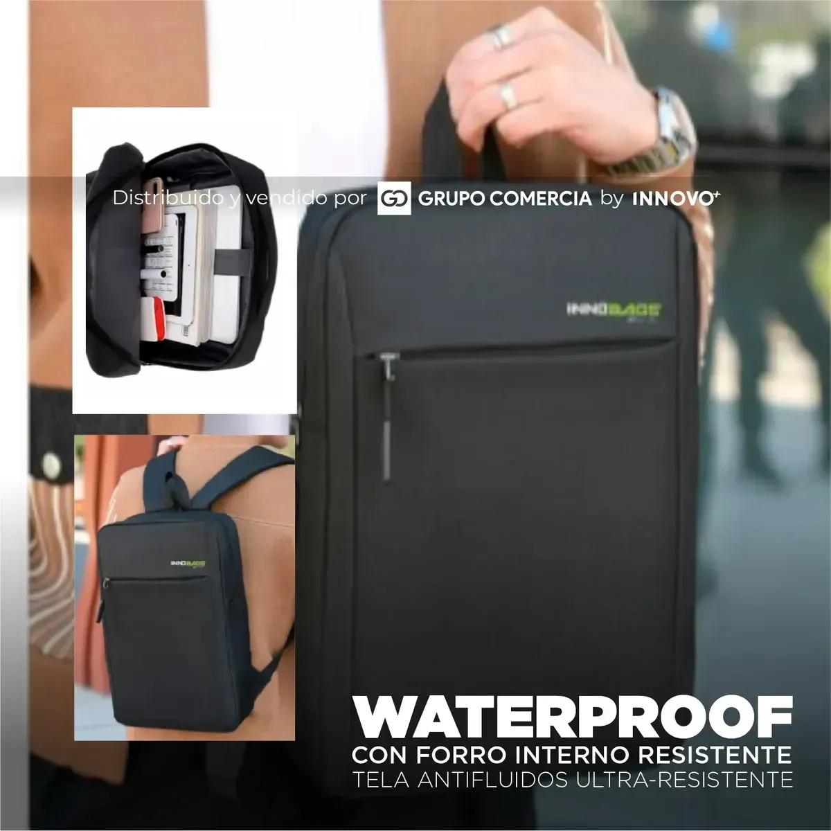 Morral Ejecutivo Slim Waterproof Bolso Porta Laptop Antirrobo Negro img #3