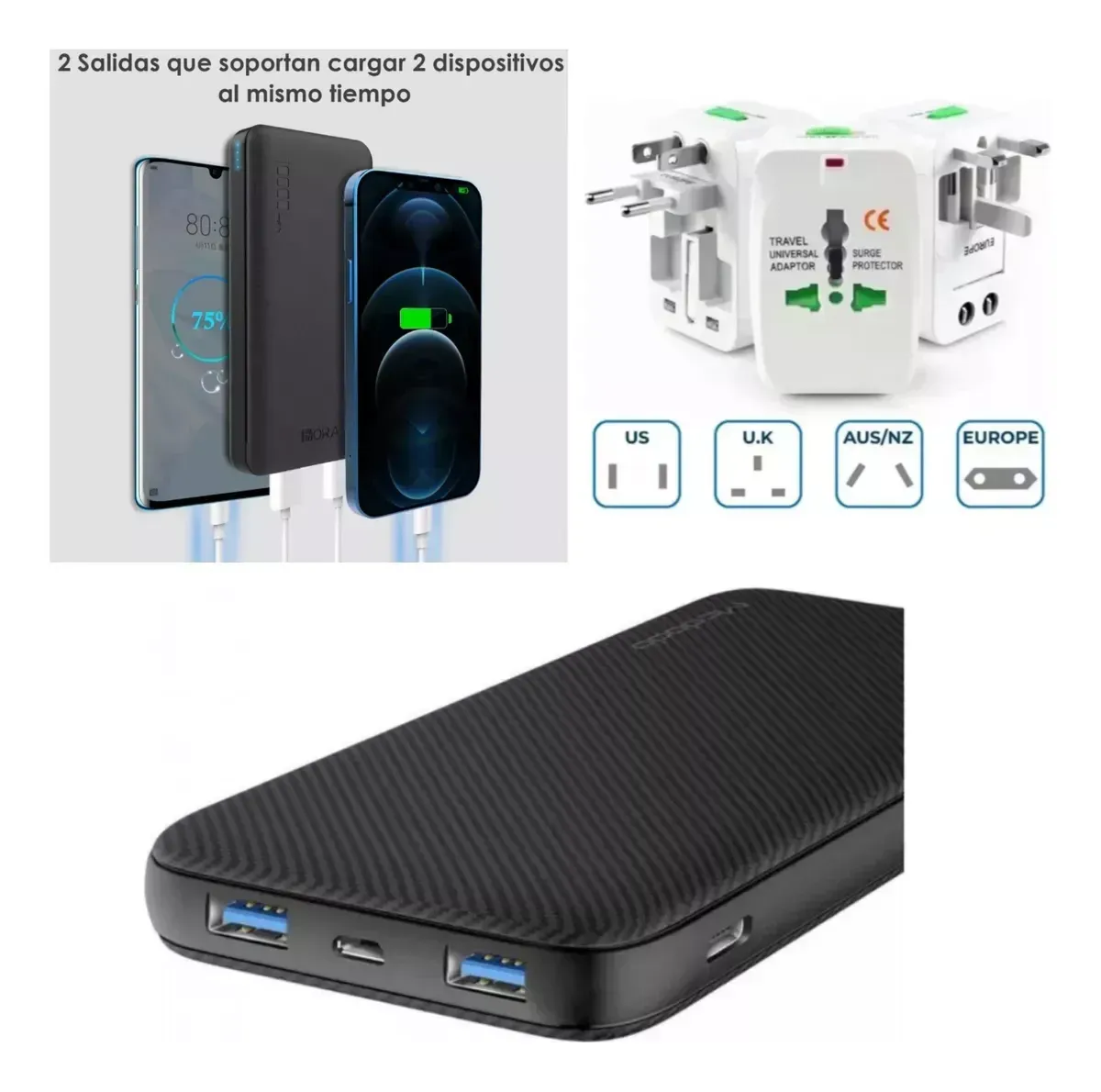 Power Bank 10.000 Mah Viajera Con Convertidor Europeo img #2