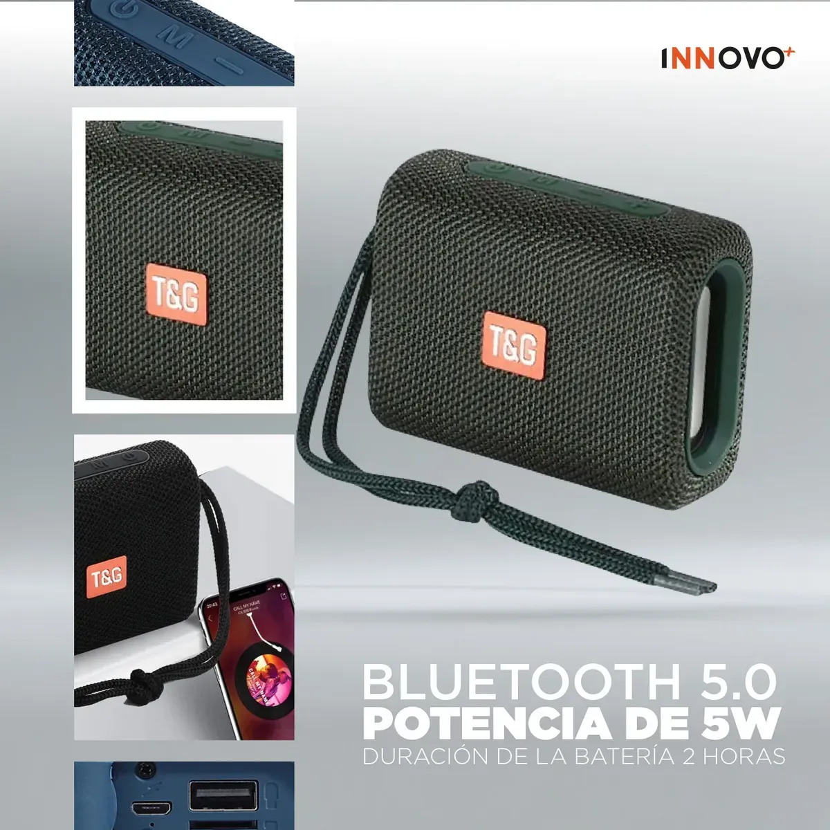 Parlante Bluetooth T&amp;g Tg-313 Inalámbrico Portátil Verde Verde Oscuro 5v Verde Oscuro 5v img #6