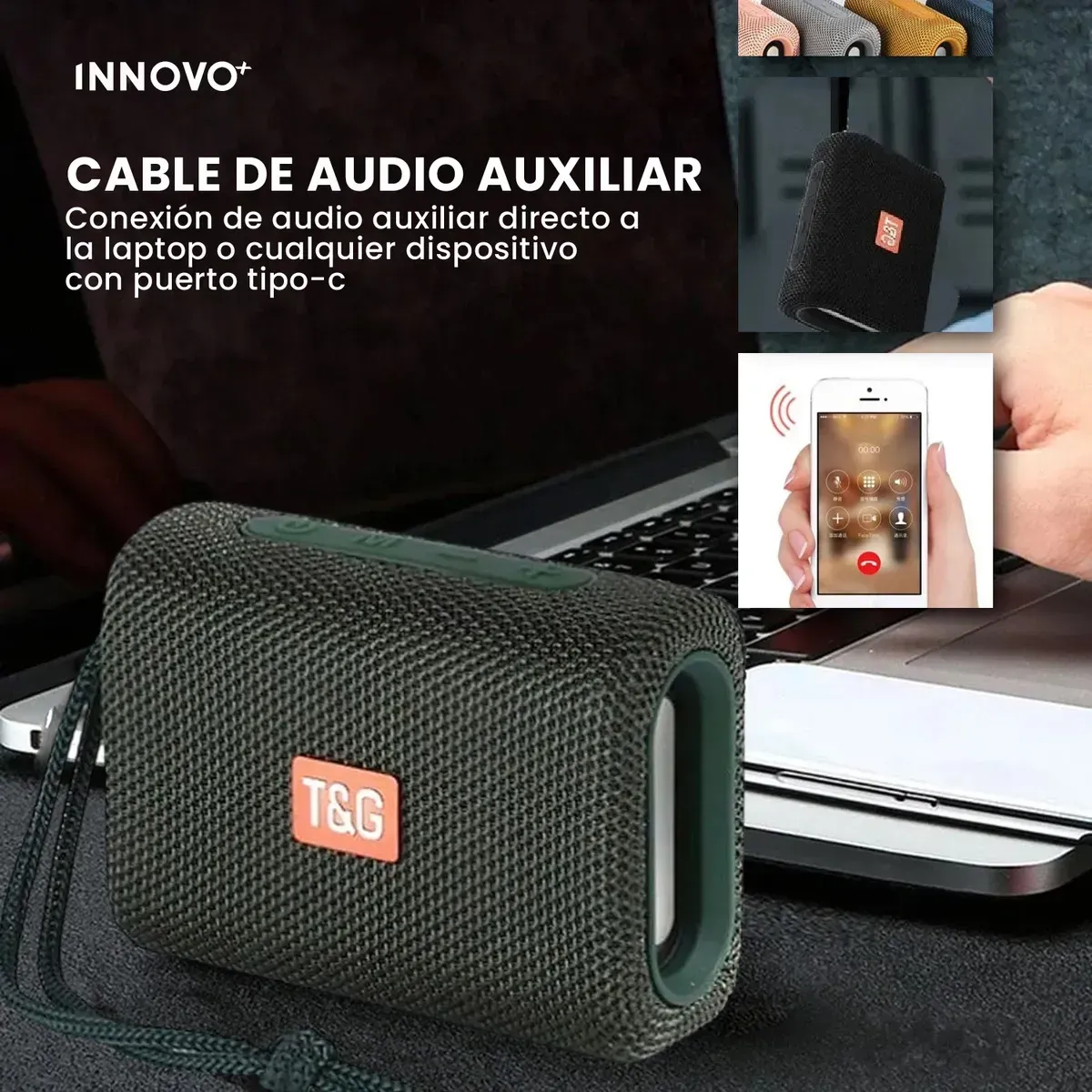 Parlante Bluetooth T&amp;g Tg-313 Inalámbrico Portátil Verde Verde Oscuro 5v Verde Oscuro 5v img #3