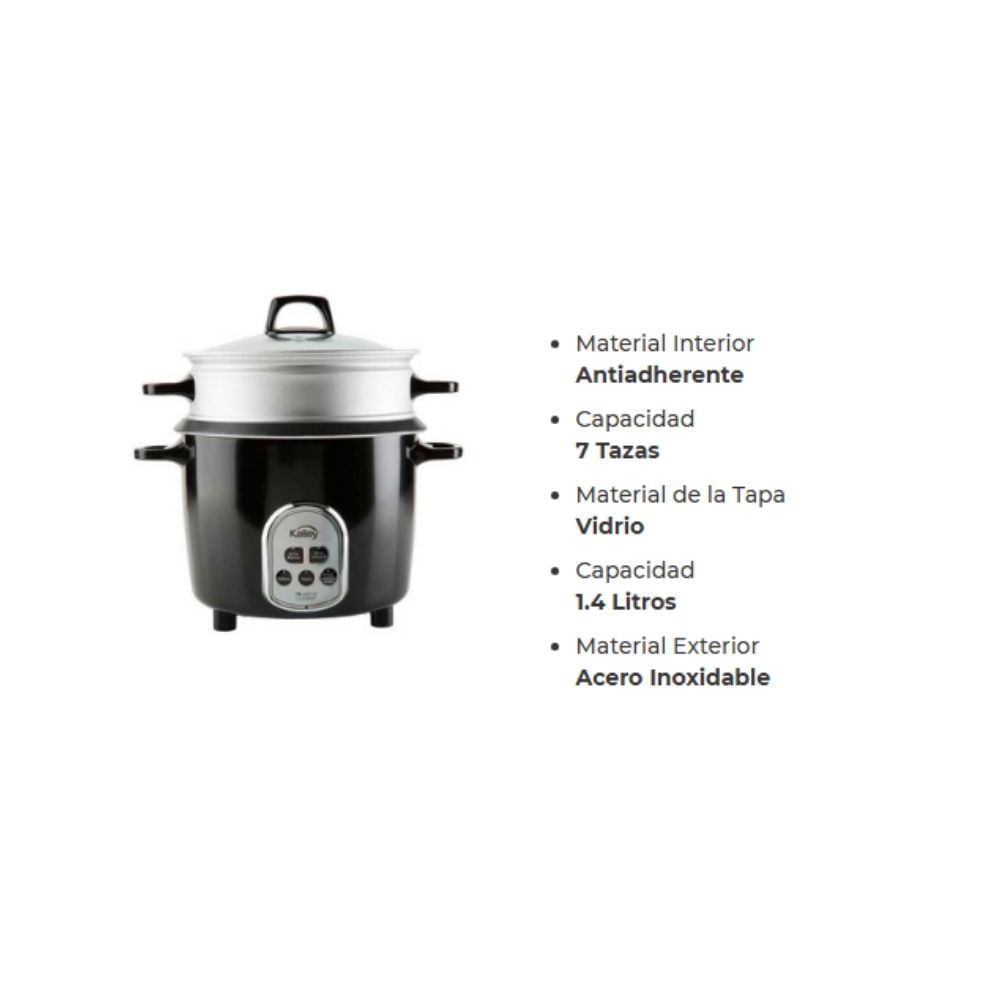 Arrocera Eléctrica Kalley 1.4L 7 Tazas Antiaderente con Vaporera Negra img #2