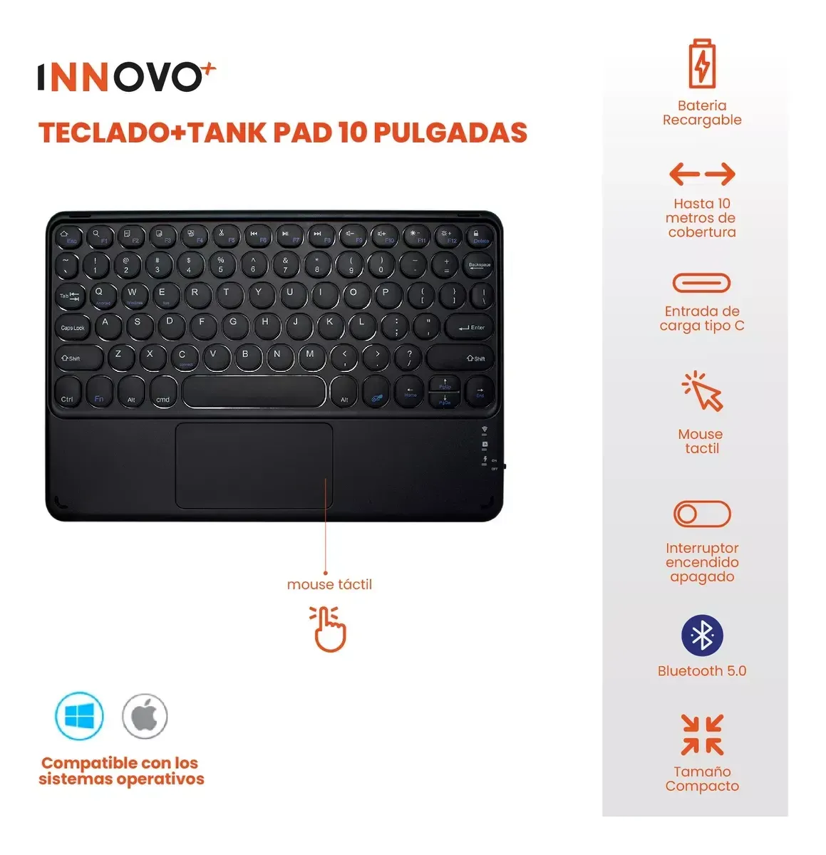 Teclado Para Pc Mac Tv Bluetooth Touchpad Recargable Innovo img #2