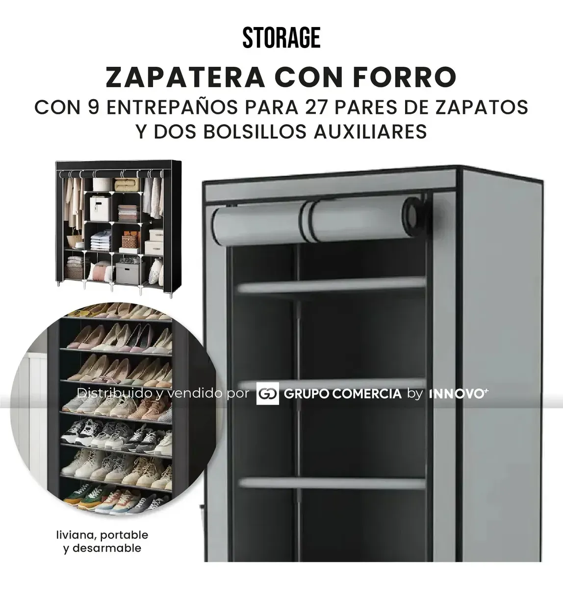 Organizador De Ropa Armario Portátil Con Zapatero img #4